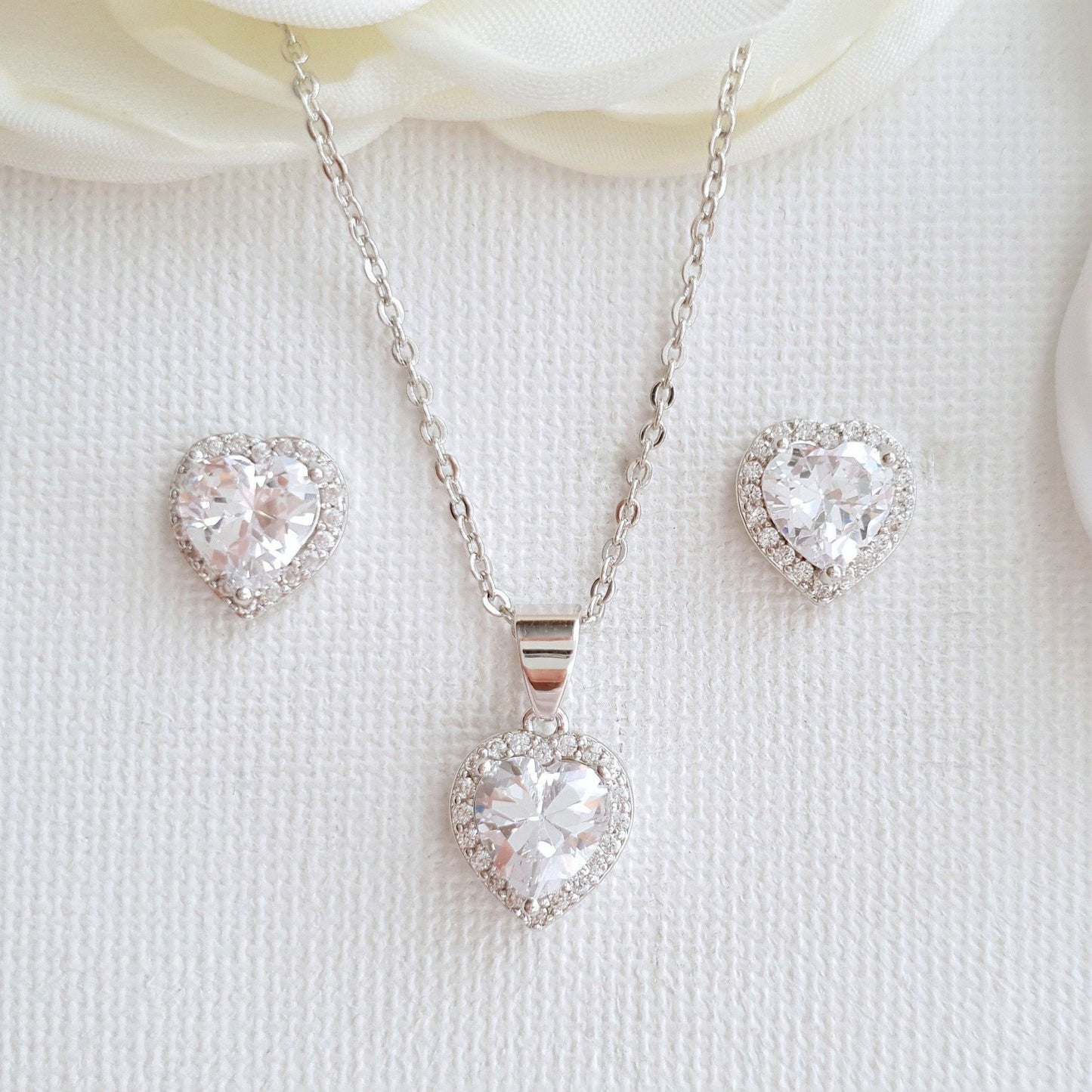 Rose Gold Bridesmaids Jewelry Set with Heart Stud Earrings & Necklace-Diana - PoetryDesigns
