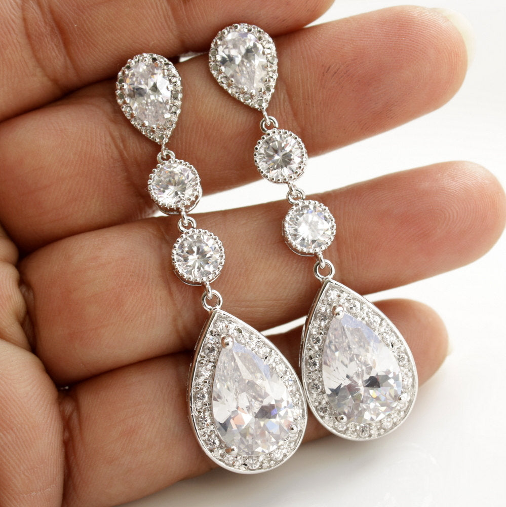 Long Bride Earrings in Silver- Poetry Designs
