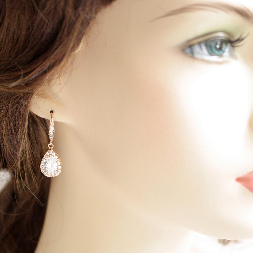 Rose gold Crystal Dangle earrings in Cubic Zirconia