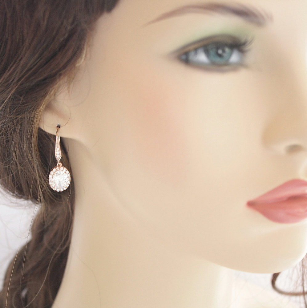small rose gold oval earrings for weddings