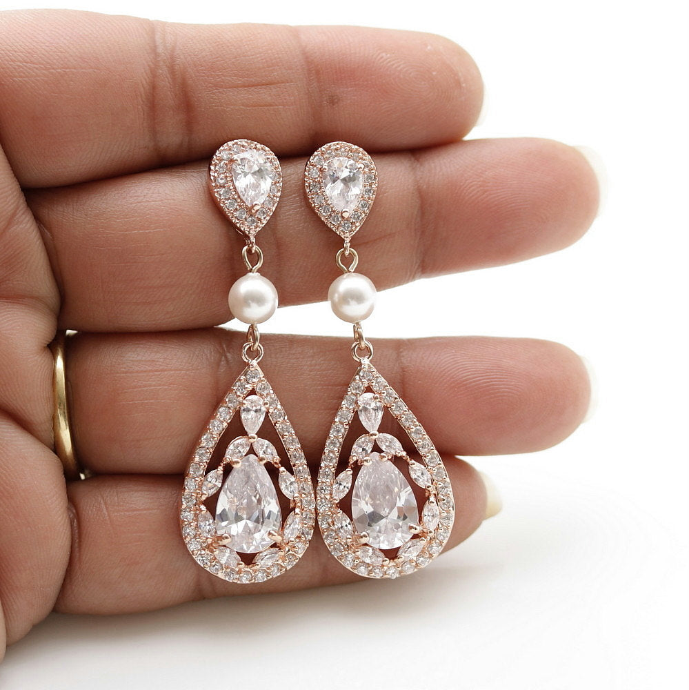 Rose gold crystal drop earrings
