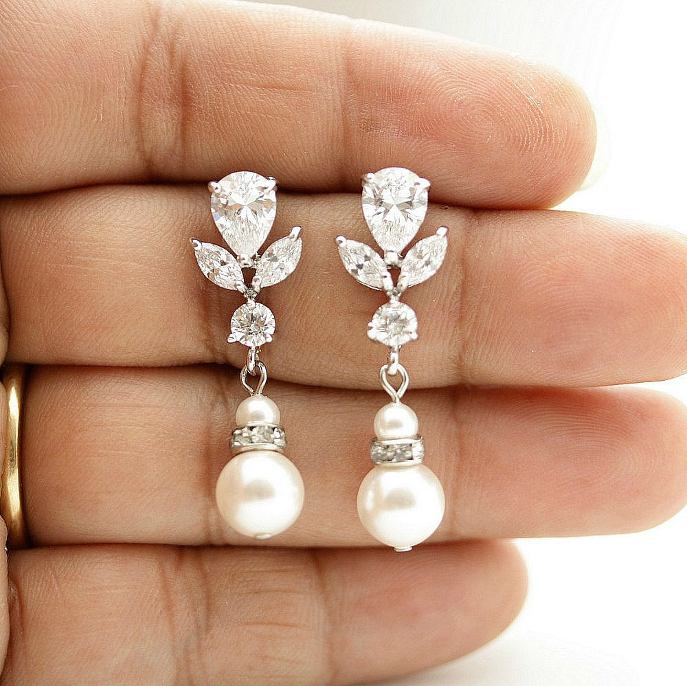 Pearl Bridal Earrings|Silver Wedding Earrings for Brides