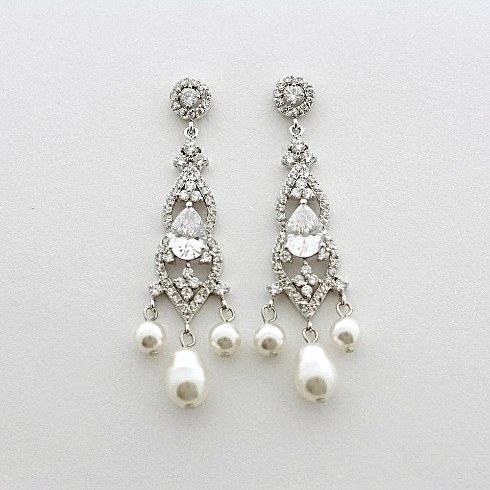 Elegant Bridal Chandelier Earrings-Laura - PoetryDesigns