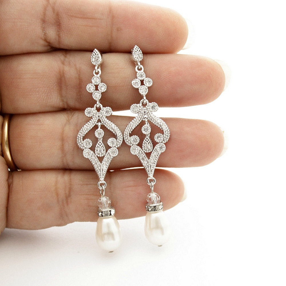 vintage pearl drop earrings wedding- Poetry Designs